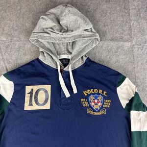 Polo Ralph Lauren Shirt Men's L Hooded Rugby Blue Green Striped DIV Champions